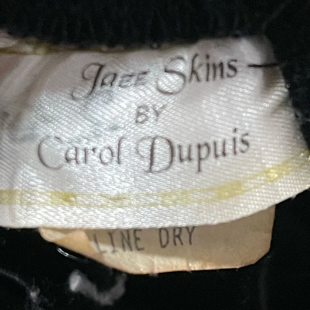 Carol Dupuis Jazz Skin Black Velvet Mesh Sleeve Rhinestone Leotard Bodysuit used